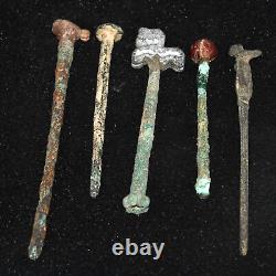 Collection of 5 Ancient Roman Bronze Hairpin & Stamps Circa 1st 5th Century AD