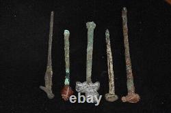 Collection of 5 Ancient Roman Bronze Hairpin & Stamps Circa 1st 5th Century AD