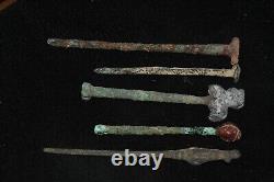 Collection of 5 Ancient Roman Bronze Hairpin & Stamps Circa 1st 5th Century AD