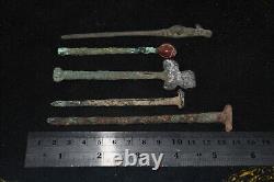 Collection of 5 Ancient Roman Bronze Hairpin & Stamps Circa 1st 5th Century AD