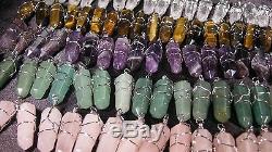 Crystal Point Silver Wire Wrap Wrapped Charms WHOLESALE Bulk 100 Pendants LOT