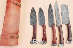 Custom Handmade Damascus Kitchen/Chef Knife Set 5 Pieces Rose Wood Handle