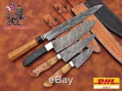 Damascus steel CUSTOM HAND MADE JAPANESE SUSHI & BUTCHER CHEF Knives LOT OF 4
