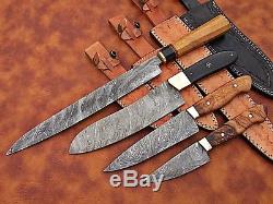 Damascus steel CUSTOM HAND MADE JAPANESE SUSHI & BUTCHER CHEF Knives LOT OF 4