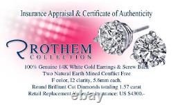 Diamond Stud Earrings 1.57 CT Real Studs Women White Gold 14K I2 54487204
