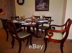 Duncan Phyfe Style drop leaf dining table, 6 lyre chairs circa 1940 DCBarrell