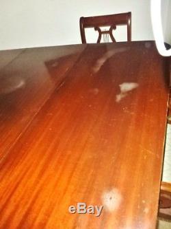 Duncan Phyfe Style drop leaf dining table, 6 lyre chairs circa 1940 DCBarrell