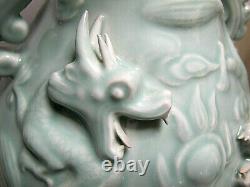 Exquisite Pair of Large Vintage Wildwood Asian Celadon Porcelain Dragon Lamps