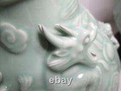 Exquisite Pair of Large Vintage Wildwood Asian Celadon Porcelain Dragon Lamps