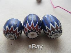 FANTASTIC OLD RARE LARGE ANTIQUE CHEVRON TRADE BEADS (13 beads)