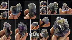 Fluorite Specimens Etched Lot Natural Purple Blue Cubic Formation Crystals 15Pcs