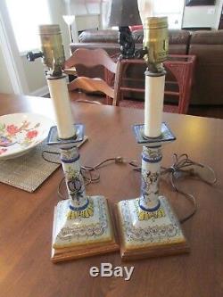 Frederick Cooper Hand Painted Ceramic Table Lamps Vintage Pair