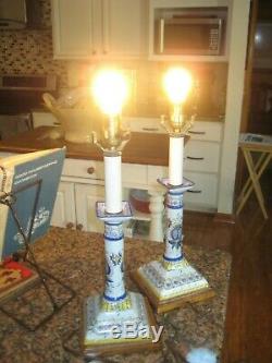 Frederick Cooper Hand Painted Ceramic Table Lamps Vintage Pair