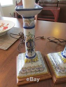 Frederick Cooper Hand Painted Ceramic Table Lamps Vintage Pair