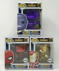 Funko Pop Marvel Avengers Infinity War Triple Chrome Pack Thanos Iron Man Spider