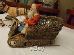 German SANTA / Belsnickle SLEIGH with TWO (2) DEER / Reindeer Candy Containers