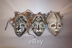 Gorgeous Lot of 3 Hand Carved African Chokwe Tribe Masks from Angola