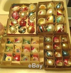 Gorgeous Mixed Lot 48 Vintage Antique Blown Glass Unmarked Christmas Ornaments