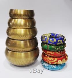 Hand Hammered 5 Set Of Nepalese Singing Bowl For Meditation & Healing