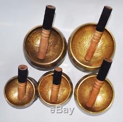 Hand Hammered 5 Set Of Nepalese Singing Bowl For Meditation & Healing