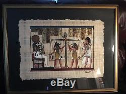 Hand Painted Egyptian Art On Papyrus Framed