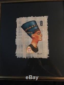 Hand Painted Egyptian Art On Papyrus Framed