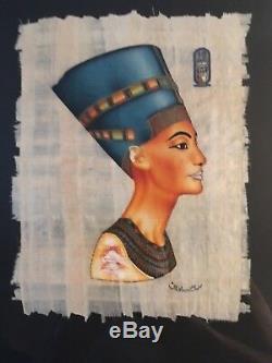 Hand Painted Egyptian Art On Papyrus Framed