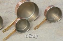 Heavy Vintage Copper Pan Set 5 With Brass Bronze Handles Lined 8.6lbs