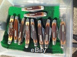 Huge Lot of 15 Vintage Schrade USA OT & Uncle Henry Pocket Knives, Used (lot #9)