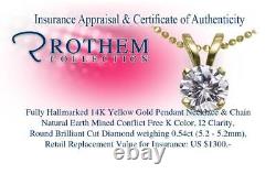 I2 K 0.54 Diamond Solitaire Pendant Necklace 14K Yellow Gold 54027272