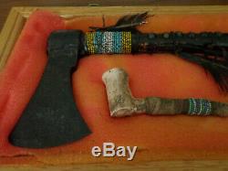 Indian Artifact Metal Blade Beaded 1800 Tomahawk