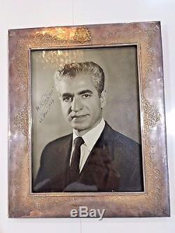 Iran Silver Framed Autographed Photos of Mohammadreza Pahlavi Farah Diba Persian