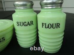 Jeannette Light Jadite Green 5 Piece Shaker And Drip Jar Set