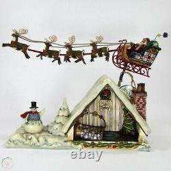 Jim Shore Dreams Fly Santa Sleigh Reindeer Flying Over House Snowman Christmas