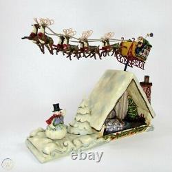 Jim Shore Dreams Fly Santa Sleigh Reindeer Flying Over House Snowman Christmas