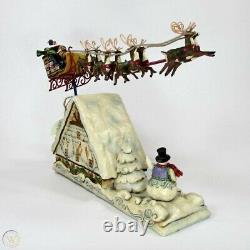 Jim Shore Dreams Fly Santa Sleigh Reindeer Flying Over House Snowman Christmas