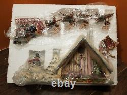 Jim Shore Dreams Fly Santa Sleigh Reindeer Flying Over House Snowman Christmas