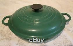 LE CREUSET ENAMEL CAST IRON FENNEL GREEN BRASIER withLID #26 2.25 QT EXCELLENT