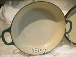 LE CREUSET ENAMEL CAST IRON FENNEL GREEN BRASIER withLID #26 2.25 QT EXCELLENT