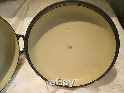 LE CREUSET ENAMEL CAST IRON FENNEL GREEN BRASIER withLID #26 2.25 QT EXCELLENT