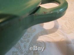 LE CREUSET ENAMEL CAST IRON FENNEL GREEN BRASIER withLID #26 2.25 QT EXCELLENT