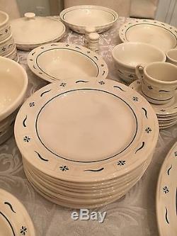 LONGABERGER China Pottery WOVEN TRADITIONS Classic GREEN 45 PC DINNER SET, MINT