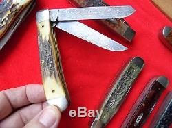 LOT 18 CASE Trapper Knife Damascus Stag Blue Red Bone Grey Green Ylw Eisenhower