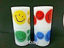 LOT 4 vintage milk glass coffee mugs HAPPY SMILEY FACE MUG