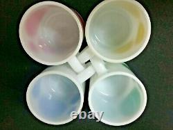 LOT 4 vintage milk glass coffee mugs HAPPY SMILEY FACE MUG