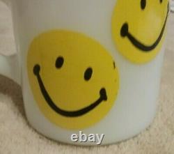 LOT 4 vintage milk glass coffee mugs HAPPY SMILEY FACE MUG