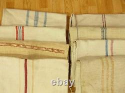 LOT of 8 Vtg Antique 1800s MIXED STRIPE HEMP LINEN fabric FEED SACK GRAIN BAGS