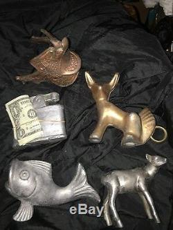 LOT of Five Digger Claw Machine Vintage Animal Figurine Metal Prizes c1930's