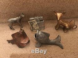 LOT of Five Digger Claw Machine Vintage Animal Figurine Metal Prizes c1930's