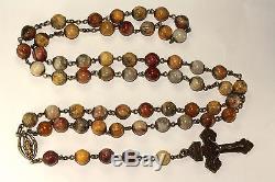 Large 10mm Crazy Lace Agate Rosary Bronze Pardon Crucifix Made n Oklahoma